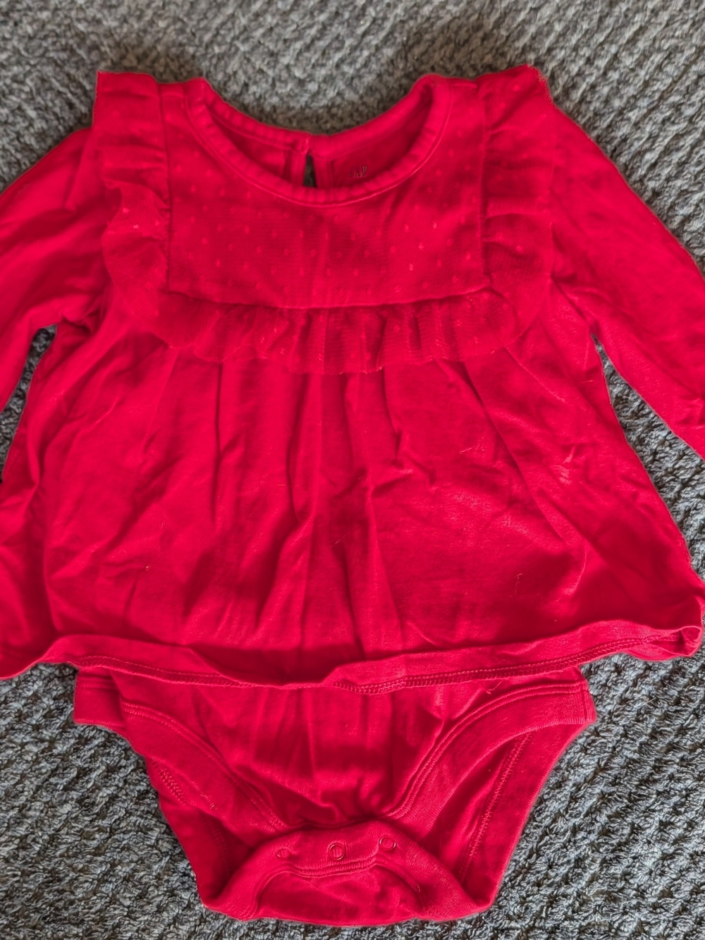 Baby Gap Bright Red Swiss Dot Mesh Ruffle Long Sleeve Dress Onesie 6-12M